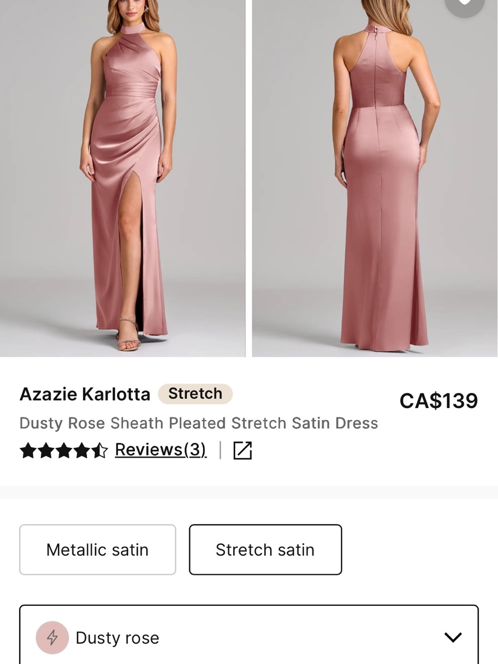 Azazie Dusty Rose Stretch Satin Dress